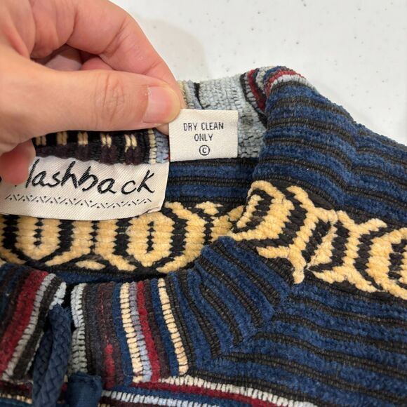 VTG Flashback Blue Aztec Blazer Jacket Western Cotton  Striped Tapestry Women M - Picture 8 of 9